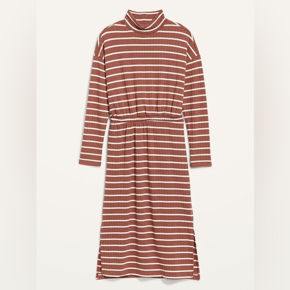 Old Navy Long Sleeve Waist Defined‎ Rib Knit Striped Midi Sweater Dress